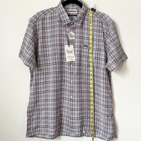NWT Barbour Deanhill Summer Seersucker Plaid Button Up Shirt Mens Medium Navy - Picture 6 of 10